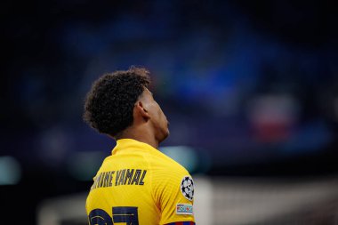 Lamine Yamal, UEFA Şampiyonlar Ligi 'nde SSC Napoli ile FC Barcelona arasında oynanan 23 / 24 maçında Stadio Diego Armando Maradona, Napoli, İtalya. (Maciej Rogowski)