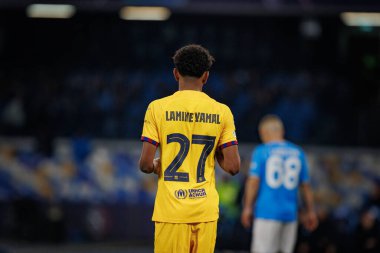 Lamine Yamal, UEFA Şampiyonlar Ligi 'nde SSC Napoli ile FC Barcelona arasında oynanan 23 / 24 maçında Stadio Diego Armando Maradona, Napoli, İtalya. (Maciej Rogowski)