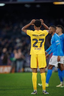 Lamine Yamal, UEFA Şampiyonlar Ligi 'nde SSC Napoli ile FC Barcelona arasında oynanan 23 / 24 maçında Stadio Diego Armando Maradona, Napoli, İtalya. (Maciej Rogowski)