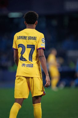 Lamine Yamal, UEFA Şampiyonlar Ligi 'nde SSC Napoli ile FC Barcelona arasında oynanan 23 / 24 maçında Stadio Diego Armando Maradona, Napoli, İtalya. (Maciej Rogowski)