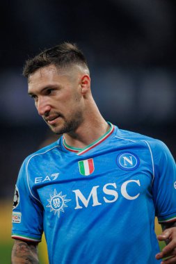 Matteo Politano UEFA Şampiyonlar Ligi sırasında SSC Napoli ile FC Barcelona arasında oynanan 23 / 24 Stadyum Diego Armando Maradona, Napoli, İtalya. (Maciej Rogowski)