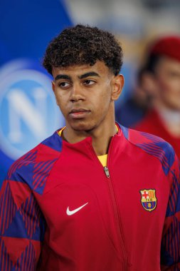 Lamine Yamal, UEFA Şampiyonlar Ligi 'nde SSC Napoli ile FC Barcelona arasında oynanan 23 / 24 maçında Stadio Diego Armando Maradona, Napoli, İtalya. (Maciej Rogowski)