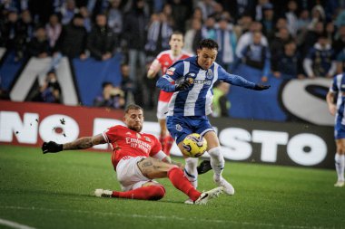 Nicolas Otamendi Pepe 'ye faul yaptı ve Liga Portekiz maçında FC Porto ile Portekiz' in Porto şehrinde oynanan Estadio Do Dragao 'da SL Benfica arasında 23 / 24 ikinci sırada yer aldı. (Maciej Rogowski)