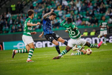 Gianluca Scamacca, Portekiz 'deki Estadio Jose Alvalade' de Sporting CP ve Atalanta BC arasında oynanan UEFA Avrupa Ligi 23 / 24 maçında gol attı. (Maciej Rogowski)