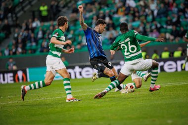 Gianluca Scamacca, Portekiz 'deki Estadio Jose Alvalade' de Sporting CP ve Atalanta BC arasında oynanan UEFA Avrupa Ligi 23 / 24 maçında gol attı. (Maciej Rogowski)