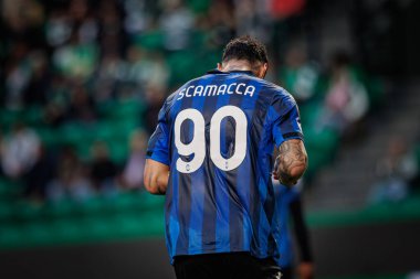 Gianluca Scamacca UEFA Avrupa Ligi maçı sırasında Portekiz 'in başkenti Lizbon' daki Estadio Jose Alvalade 'de Sporting CP ve Atalanta BC arasında oynanmıştır. (Maciej Rogowski)