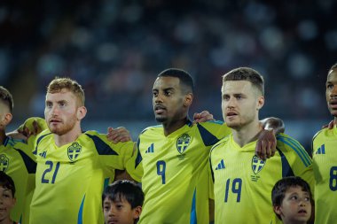 Dejan Kulusevski, Alexander Isak, Mattias Svanberg Portekiz ve İsveç milli takımları arasında oynanan uluslararası dostluk maçı sırasında, Estadio Dom Afonso Henriques, Guimaraes, Portekiz. (Maciej Rogowski)
