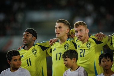 Portekiz ve İsveç milli takımları arasında oynanan uluslararası dostluk maçı sırasında Anthony Elanga, Viktor Gyokeres, Dejan Kulusevski, Estadio Dom Afonso Henriques, Guimaraes, Portekiz. (Maciej Rogowski)