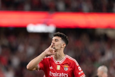 Tomas Araujo, Portekiz 'in Estadio Da Luz şehrinde oynanan Liga Portekiz maçında SL Benfica ile Moreirense FC arasında atılan golü kutlar. (Maciej Rogowski)