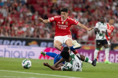 Kewin Silva, Tiago Gouveia, Fabiano Liga Portekiz maçı sırasında SL Benfica ve Moreirense FC arasında Estadio Da Luz, Lizbon, Portekiz 'de oynandı. (Maciej Rogowski)