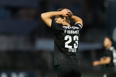 Daniel Braganca, Liga Portekiz maçı sırasında Estadio Municipal de Famalicao, Vila Nova de Famalicao, Portekiz 'deki FC Famalicao ve Sporting CP arasında oynanmıştır. (Maciej Rogowski)