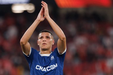 Amine Harit UEFA Avrupa Ligi maçında SL Benfica ve Olympique de Marseille arasında Estadio Da Luz, Lizbon, Portekiz 'de oynandı. (Maciej Rogowski)