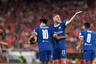 Pierre-Emerick Aubameyang UEFA Avrupa Ligi maçında SL Benfica ve Olympique de Marseille arasında Estadio Da Luz, Lizbon, Portekiz 'de oynandı. (Maciej Rogowski)