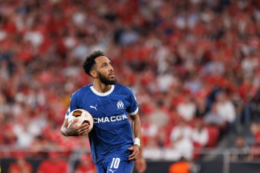 Pierre-Emerick Aubameyang UEFA Avrupa Ligi maçında SL Benfica ve Olympique de Marseille arasında Estadio Da Luz, Lizbon, Portekiz 'de oynandı. (Maciej Rogowski)