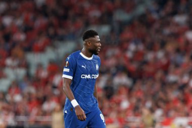 UEFA Avrupa Ligi maçında SL Benfica ve Olympique de Marseille arasında Estadio Da Luz, Lizbon, Portekiz 'de oynanan Chancel Mbemba maçı sırasında. (Maciej Rogowski)
