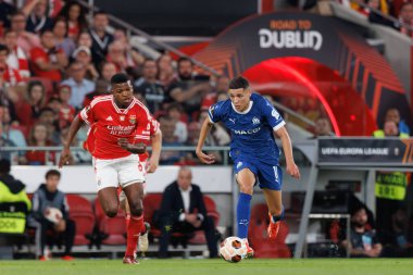 Florentino Luis, Amine Harit UEFA Avrupa Ligi maçında SL Benfica ve Olympique de Marseille arasında Estadio Da Luz, Lizbon, Portekiz 'de oynandı. (Maciej Rogowski)