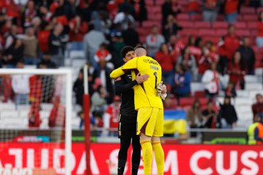 Matheus Magalhaes, Anatoliy Trubin Liga Portekiz maçı sırasında SL Benfica ve SC Braga arasında Estadio Da Luz, Lizbon, Portekiz 'de oynandı. (Maciej Rogowski)
