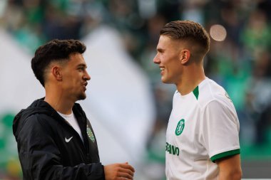 Pedro Goncalves, Viktor Gyokeres Liga Portekiz maçı sırasında Estadio Jose Alvalade, Lizbon, Portekiz 'de bulunan Sporting CP ve Portimonense SC arasında. (Maciej Rogowski)