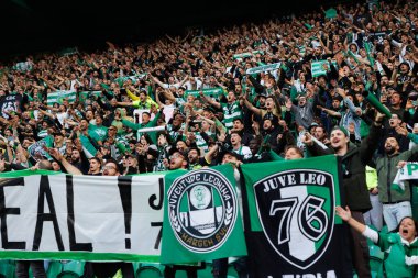 Sportmenlerin taraftarları, Portekiz 'in Lizbon şehrindeki Estadio Jose Alvalade' de oynanan Liga CP ve Portimonense SC maçlarında zaferi kutluyorlar. (Maciej Rogowski)