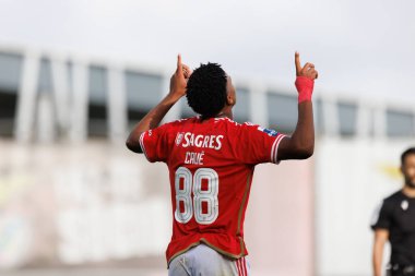 Caue, Liga Portekiz 2 maçında SL Benfica B ve Pacos De Ferreira ile oynadığı Benfica Campus, Seixal, Lizbon, Portekiz maçında gol attıktan sonra bunu kutlar. (Maciej Rogowski)