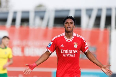 Caue, Liga Portekiz 2 maçında SL Benfica B ve Pacos De Ferreira ile oynadığı Benfica Campus, Seixal, Lizbon, Portekiz maçında gol attıktan sonra bunu kutlar. (Maciej Rogowski)