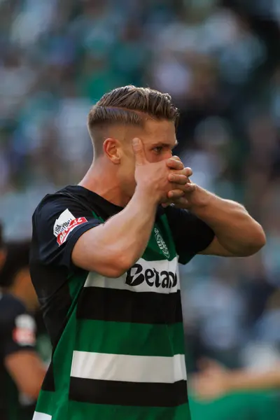 stock image Viktor Gyokeres celebrates after scoring goal  during Liga Portugal game between Sporting CP and GD Chaves at Estadio Jose Alvalade, Lisbon, Portugal. (Maciej Rogowski)