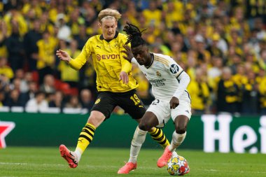 Julian Brandt, Eduardo Camavinga 2024 Şampiyonlar Ligi final maçında Borussia Dortmund ve Real Madrid (Maciej Rogowski)