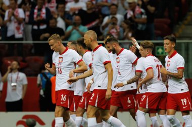 Polonya, Polonya 'nın başkenti Varşova' da Polonya ve Ukrayna milli takımları arasında oynanan dostluk maçında Sebastian Walukiewicz 'in attığı gol üzerine kutlama yapar (Maciej Rogowski)