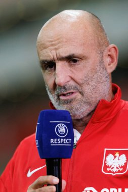 Polonya ve Ukrayna milli takımları arasında PGE Narodowy, Varşova, Polonya 'da oynanan dostça maç sırasında Michal Probierz (Maciej Rogowski)