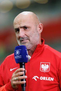 Polonya ve Ukrayna milli takımları arasında PGE Narodowy, Varşova, Polonya 'da oynanan dostça maç sırasında Michal Probierz (Maciej Rogowski)