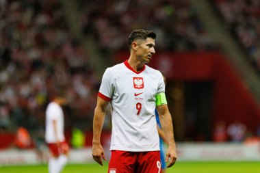 Polonya ve Ukrayna milli takımları arasında oynanan PGE Narodowy, Varşova, Polonya 'da oynanan dostça maç sırasında Robert Lewandowski 