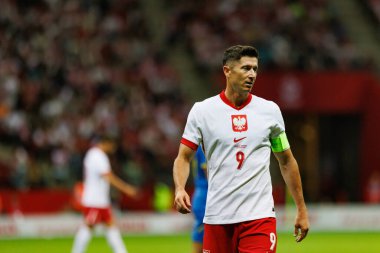 Polonya ve Ukrayna milli takımları arasında oynanan PGE Narodowy, Varşova, Polonya 'da oynanan dostça maç sırasında Robert Lewandowski 