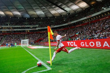 Polonya ve Ukrayna milli takımları arasındaki PGE Narodowy, Varşova, Polonya 'da oynanan dostça maç sırasında Sebastian Szymanski 