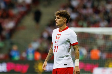 Polonya ve Ukrayna milli takımları arasında oynanan PGE Narodowy, Varşova, Polonya 'da oynanan dostça maç sırasında Nicola Zalewski 