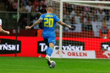 Polonya ve Ukrayna milli takımları arasında PGE Narodowy, Varşova, Polonya 'da oynanan dostluk maçı sırasında Oleksandr Zubkov 