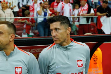 Polonya ve Ukrayna milli takımları arasında oynanan PGE Narodowy, Varşova, Polonya 'da oynanan dostça maç sırasında Robert Lewandowski 