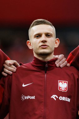 Polonya ve Ukrayna milli takımları arasındaki PGE Narodowy, Varşova, Polonya 'da oynanan dostça maç sırasında Sebastian Szymanski 