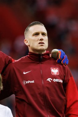 Polonya ve Ukrayna milli takımları arasında PGE Narodowy, Varşova, Polonya 'da oynanan dostça maç sırasında Piotr Zielinski 