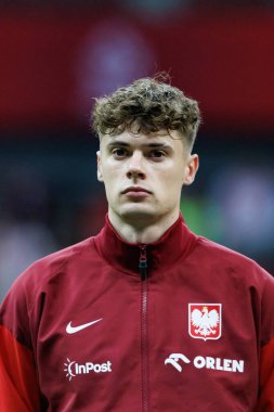 Polonya ve Ukrayna milli takımları arasında oynanan PGE Narodowy, Varşova, Polonya 'da oynanan dostça maç sırasında Nicola Zalewski 