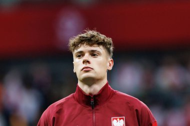 Polonya ve Ukrayna milli takımları arasında oynanan PGE Narodowy, Varşova, Polonya 'da oynanan dostça maç sırasında Nicola Zalewski 