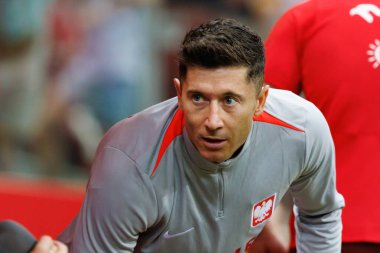 Polonya ve Ukrayna milli takımları arasında oynanan PGE Narodowy, Varşova, Polonya 'da oynanan dostça maç sırasında Robert Lewandowski 