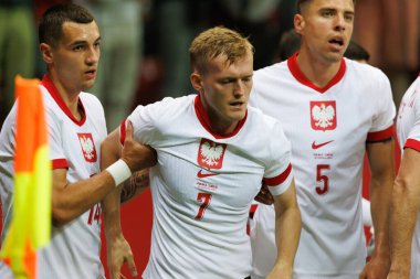 Polonya ve Türkiye milli takımları arasında oynanan PGE Narodowy, Varşova, Polonya (Maciej Rogowski) maçında attığı golü kutluyor.)