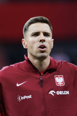 Polonya ve Türkiye milli takımları arasında PGE Narodowy, Varşova, Polonya 'da oynanan dostça maç sırasında Jan Bednarek (Maciej Rogowski)