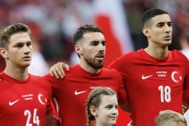 Polonya ve Türkiye milli takımları arasında oynanan PGE Narodowy, Varşova, Polonya (Maciej Rogowski) maçında Semih Kılıçsoy, Orkun Kokcu, Mert Muldur)