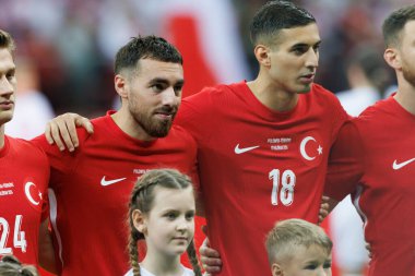 Polonya ve Türkiye milli takımları arasında oynanan PGE Narodowy, Varşova, Polonya (Maciej Rogowski) maçında Orkun Kokcu, Mert Muldur)