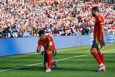 Alvaro Morata, İspanya ve Hırvatistan milli takımları arasında Olympiastadion, Berlin, Almanya 'da oynanan UEFA Euro 2024 maçında attığı golü kutluyor (Maciej Rogowski)