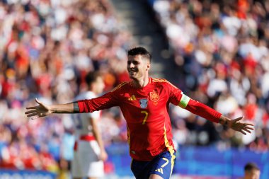 Alvaro Morata, İspanya ve Hırvatistan milli takımları arasında Olympiastadion, Berlin, Almanya 'da oynanan UEFA Euro 2024 maçında attığı golü kutluyor (Maciej Rogowski)