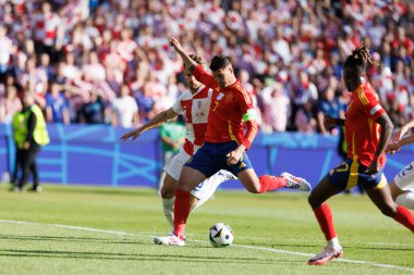 Alvaro Morata, İspanya ve Hırvatistan milli takımları arasında Olympiastadion, Berlin, Almanya 'da oynanan UEFA Euro 2024 maçında attığı golü kutluyor (Maciej Rogowski)