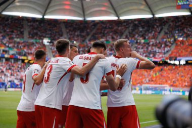 Adam Buksa, Polonya ve Hollanda milli takımları arasında Olympiastadion, Berlin, Almanya 'da oynanan 2024 UEFA Euro 2024 maçında gol attıktan sonra kutluyor (Maciej Rogowski)