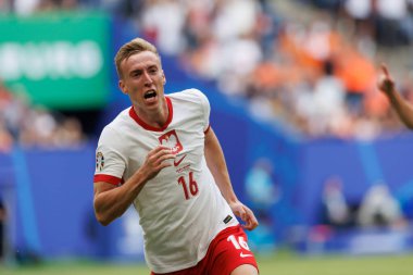 Adam Buksa, Polonya ve Hollanda milli takımları arasında Olympiastadion, Berlin, Almanya 'da oynanan 2024 UEFA Euro 2024 maçında gol attıktan sonra kutluyor (Maciej Rogowski)
